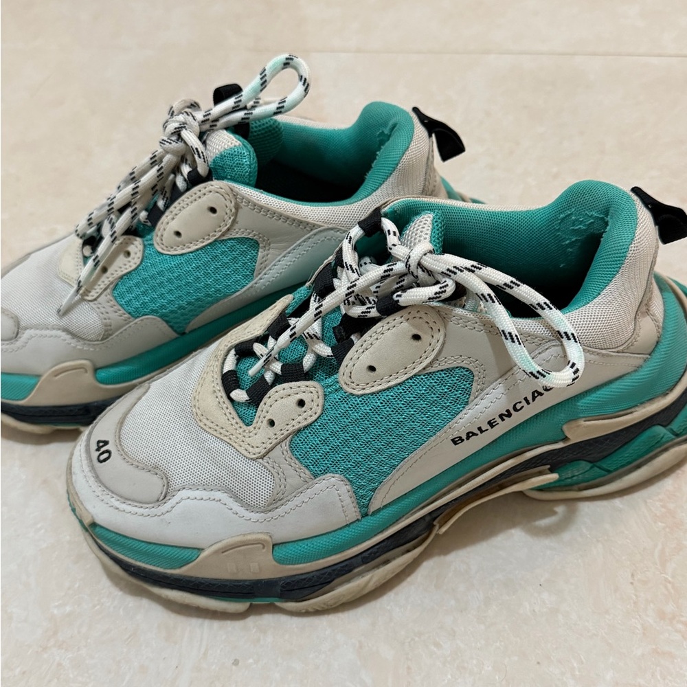 Balenciaga Triple S sneakers in a turquoise and grey colorway